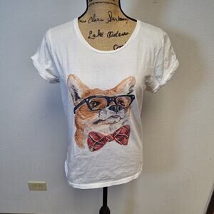 Brat & Suzie Smart Shiba Inu T Shirt Short Sleeve Cotton White Womens Size M